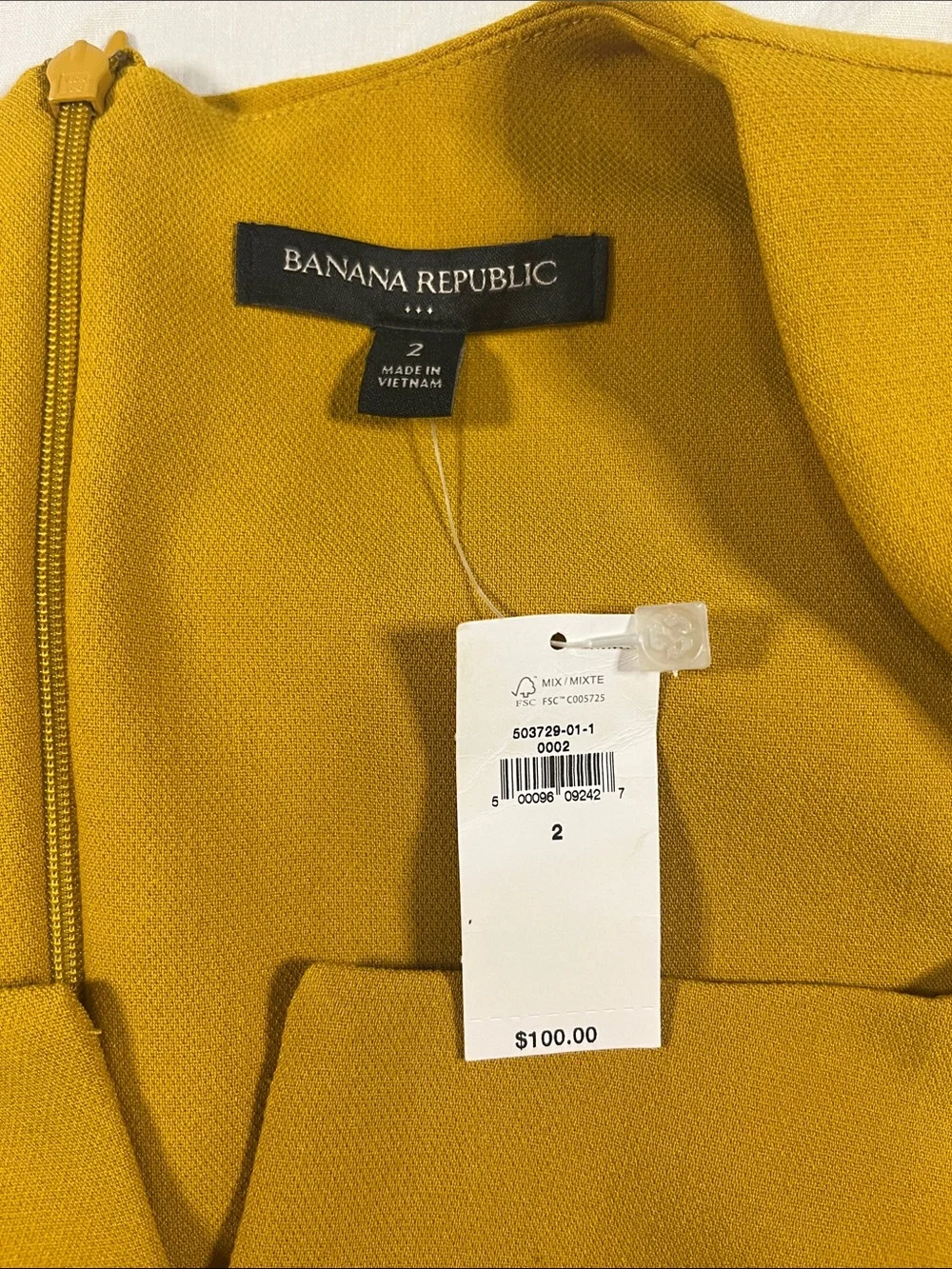 NWT Banana Republic Sleeveless Notch-Neck Midi Sheath Dress Mustard Yellow